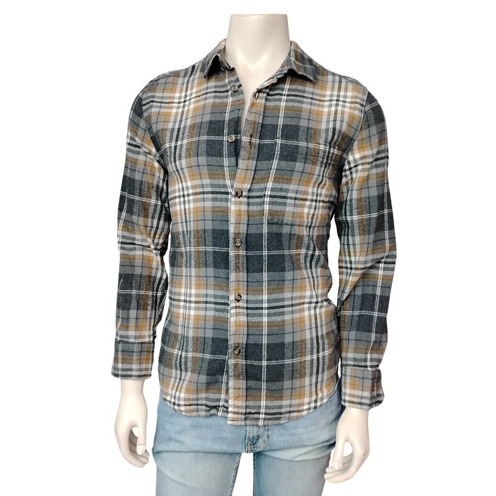 Eddie Bauer Flannel Button Down Shirt Size Small Gray - Brown Plaid Long Sleeve